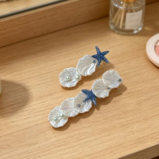1 Pair Hairpins Imitation Shell Starfish Decor Hair Clips Ocean Style Summer Side Bang Hair Pins Hair Accessories