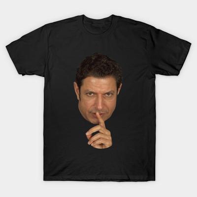 Camiseta Masculina Preta Estampada Super Grande Camiseta jeff-goldblum-shush-face Impressão em Papel Transfer Sem Recorte Camiseta de Algodão