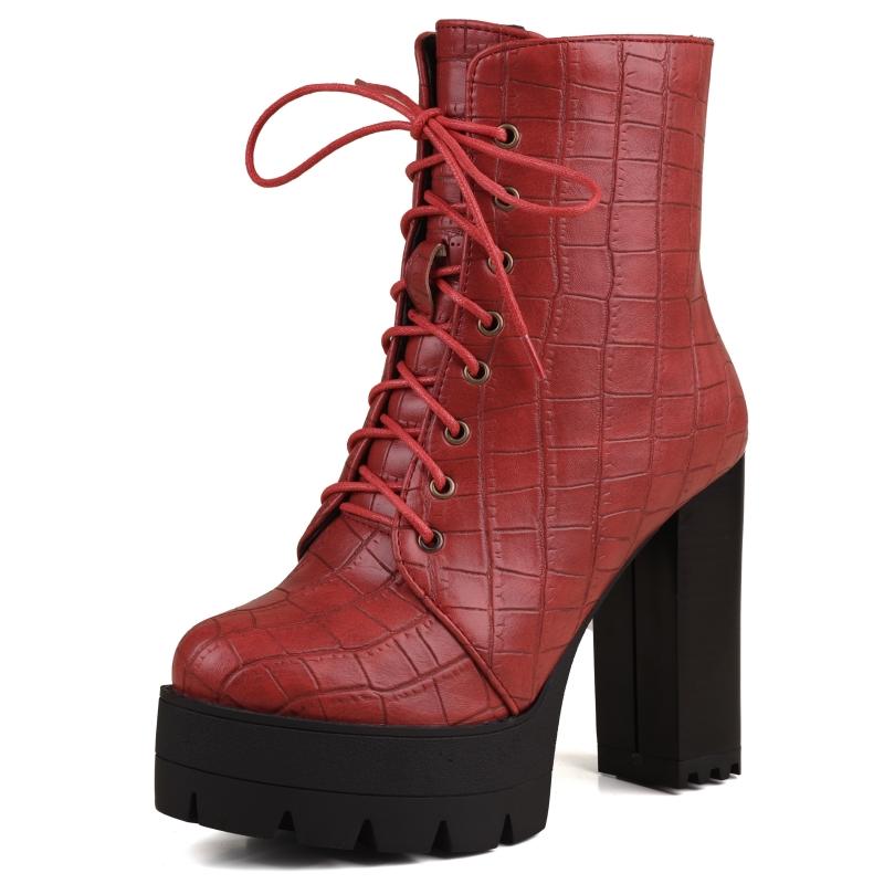

Женские ботильоны на платформе, зимние, на высоком каблуке, готические, короткие, для женщин, красные, черные, белые, праздничные туфли, женские, большого размера, модные 41 вино красного