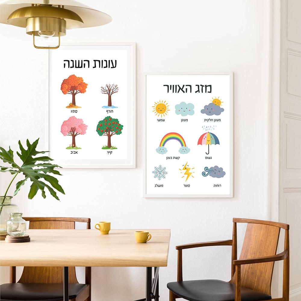 Hebrew Poster Colorful Educational Quote Wall Art Classroom Print Learning Days Child Materials Canvas Painting Room Home Decor