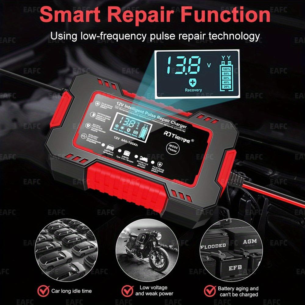 EAFC 12V Smart Battery Charger with LCD Display, 6A Intelligent Pulse Repair