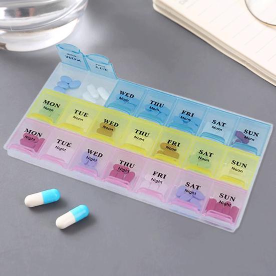 Pill Box 21 Grids Waterproof Three Rows Refillable Weekly Vitamin Pills Case Household Supplies