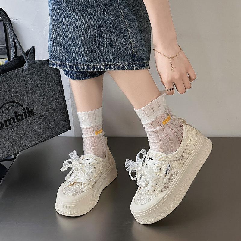 Mesh Women's Skirt Summer Thin Breathable Campus Student Platform Biscuit Shoes Casual Board Shoes