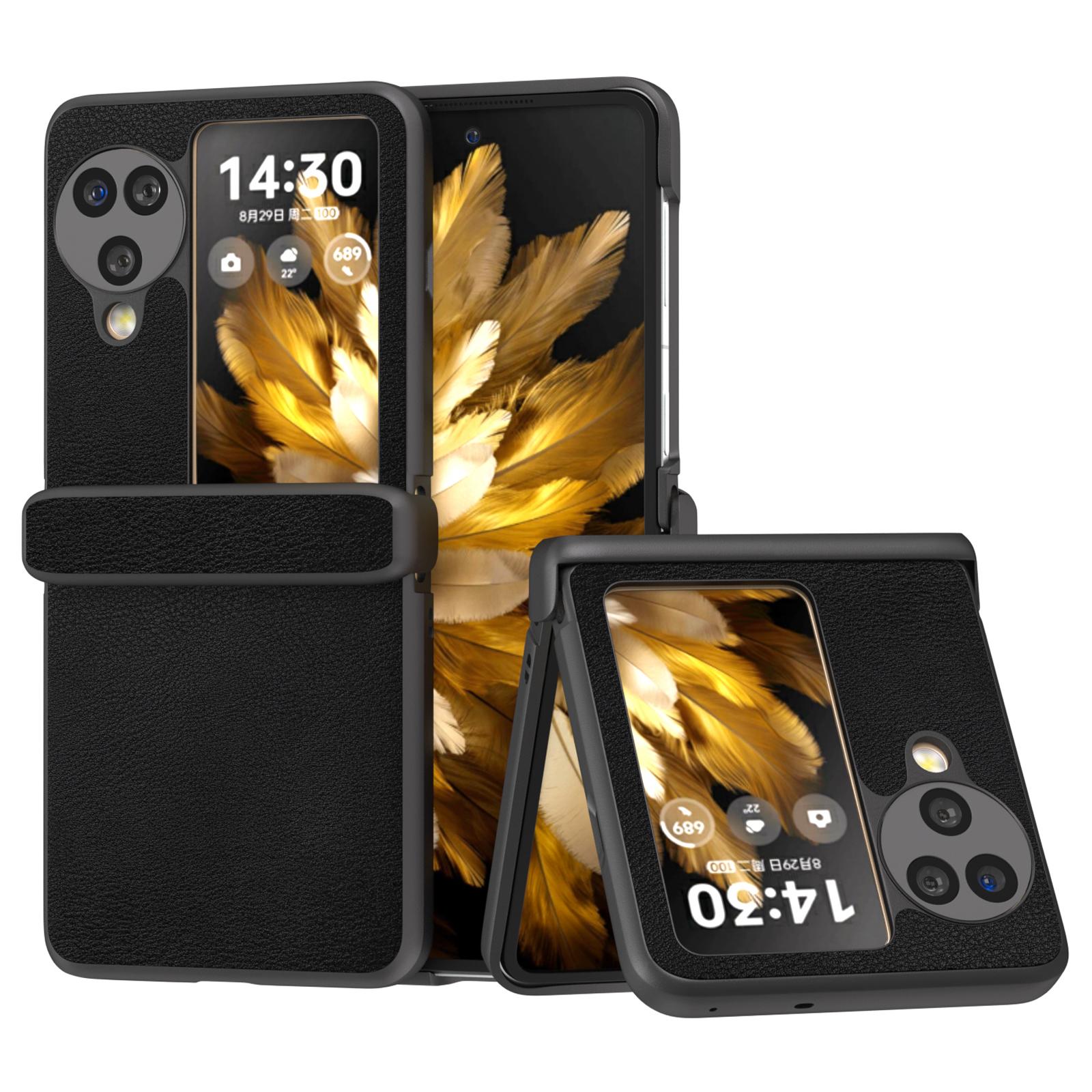 

For Oppo Find N3 Flip 5G Case Hinge Protection Leather Coated PC Folding Phone Cover Black