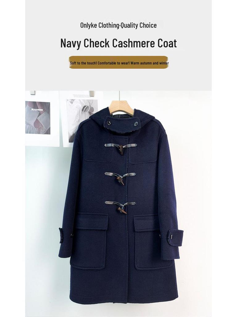 Cappotto da Donna E-Family in Misto Lana con Cappuccio e Chiusura a Laccio, Stile Preppy, Lunghezza Media