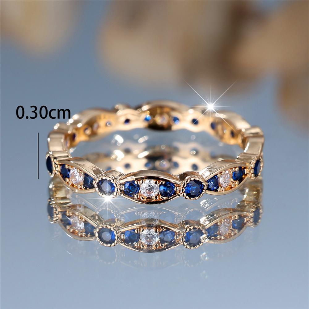 Cute Female White Blue Zircon Stone Round Ring Vintage Gold Color Wedding Jewelry For Women