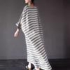 Vintage Linen Cotton Striped Long Dress With Loose Fit For Casual Women