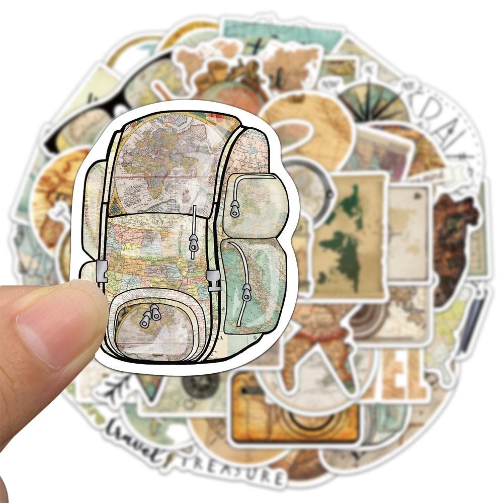50 Vintage Travel Map Creative Stickers, Luggage Notebook, Water Bottle, Luggage Box