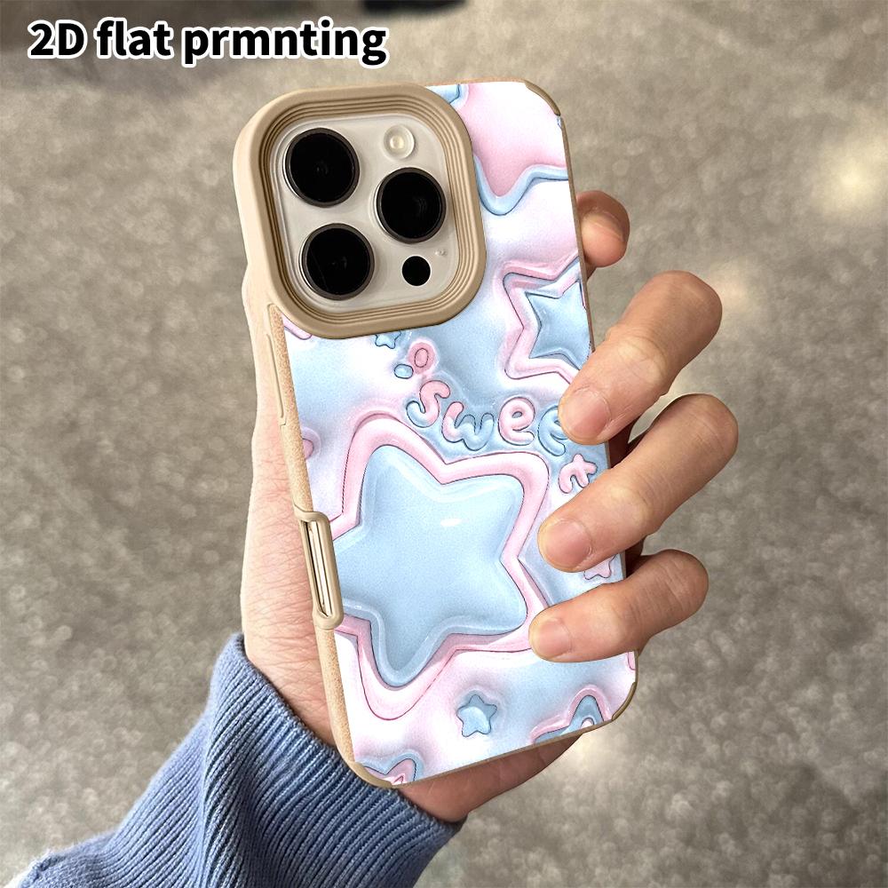 Phone Case: 2D Flat Lambskin Suitable for iPhone 18 17 16 15 14 13 Pro Protective Case, Puffy Stars, Christmas and Halloween Gifts