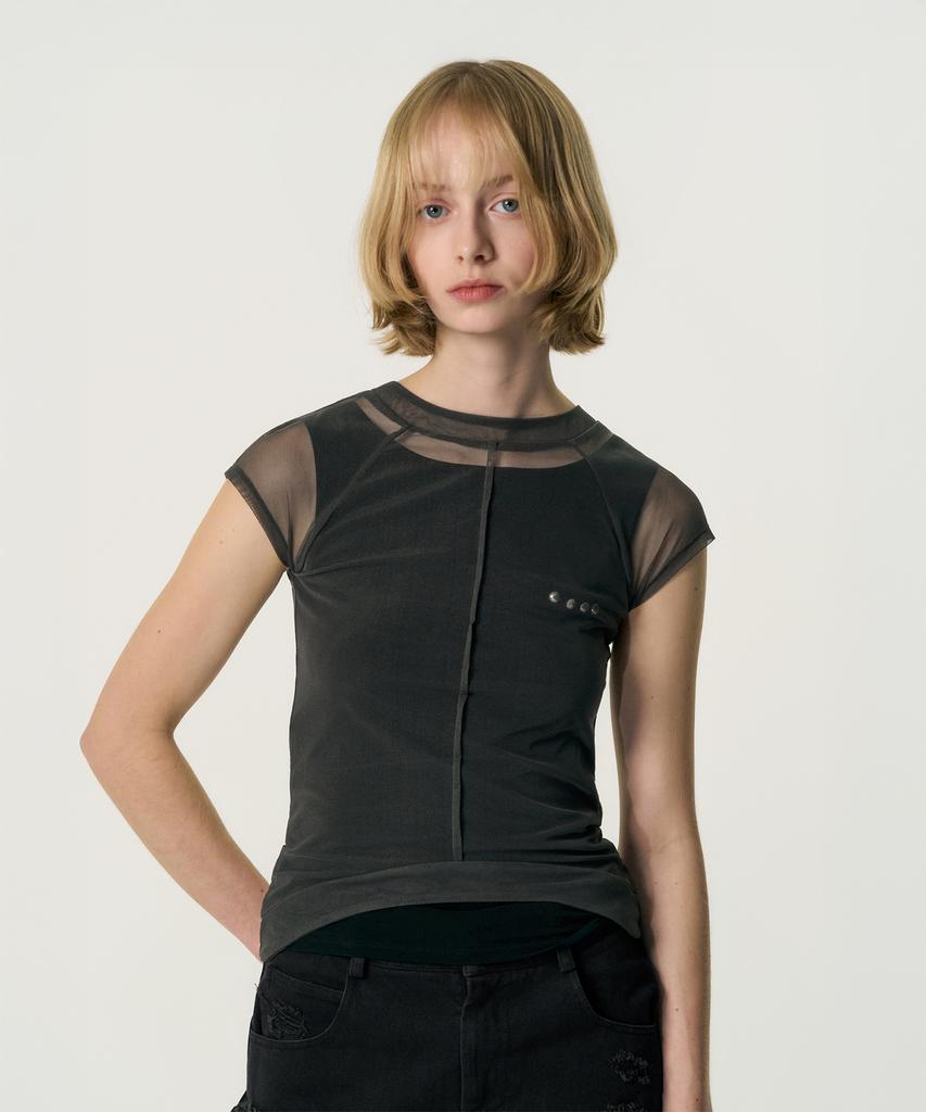 Kimjisu Veiled Mesh Shell Ss T-Shirt_Black