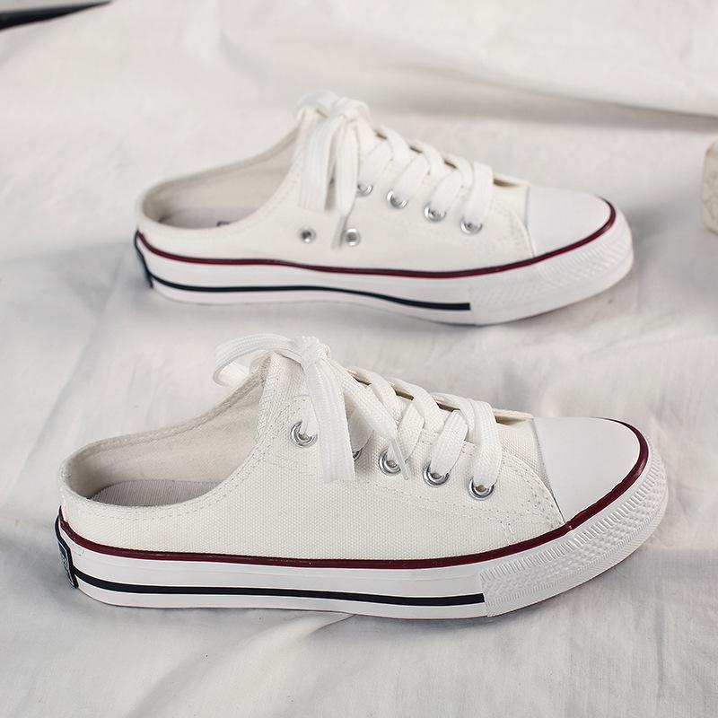 

Low-top canvas shoes women s shallow lazy shoes wear half-support shoes student rubber shoes casual board shoes A05 35 белый