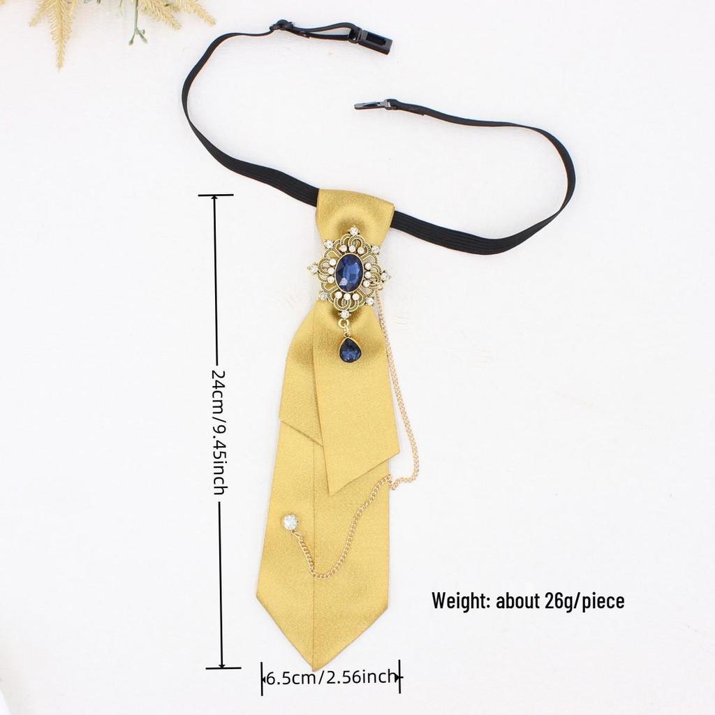 Retro College-Style Gemstone Streamer with Metal Chain - Unisex, No-Tie Design (TS365)