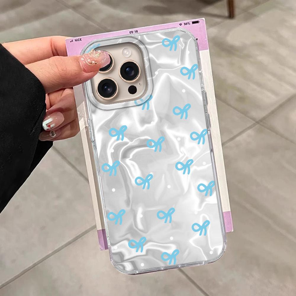 Circular Dots Black Bow Women Girls Water Texture Phone Case for iphone 16 15 14 7 8 Plus 13 11 12 Pro Max X XS XR SE2022 Cover