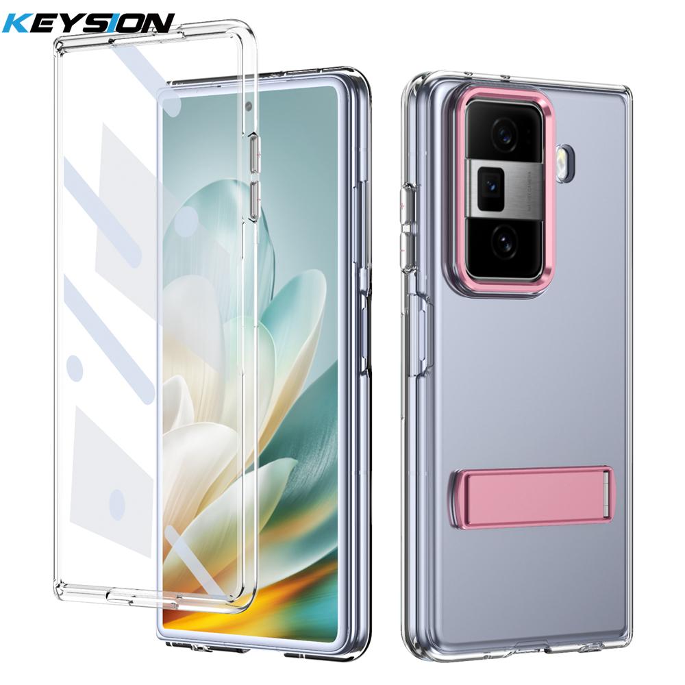 

KEYSION Прозрачный чехол для Huawei HONOR Magic Vs3 Hard PC Metal Kickstand Противоударный чехол для телефона со стеклянным защитным экраном for Magic Vs3 розовый