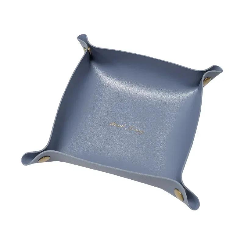 Foldable PU Leather Storage Box Desktop Cosmetic Jewelry Storage Tray Home Office Keys Coins Storage Organizer