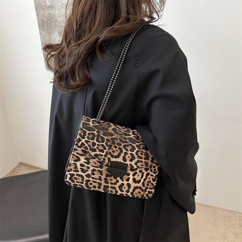 Small Square Handbag Tote Bag For Women Vintage Clutch Bag Leopard Pattern Crossbody Shoulder Bag Ladies Pu Leather Bag KTB