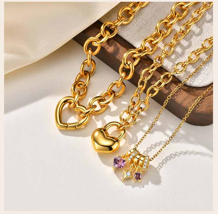 Charms Heart Pendant Necklace for Women, Golden Stainless Steel OT Toggle Necklace, Layered Necklace Stylish Valentine's Gift