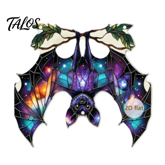 Vintage Window Pendant Halloween 2D Acrylic Decoration with Chain, Bell, Stained Glass Ghost Bat Bell Pumpkin Suncatcher Decor, Wall Hanging Ornament