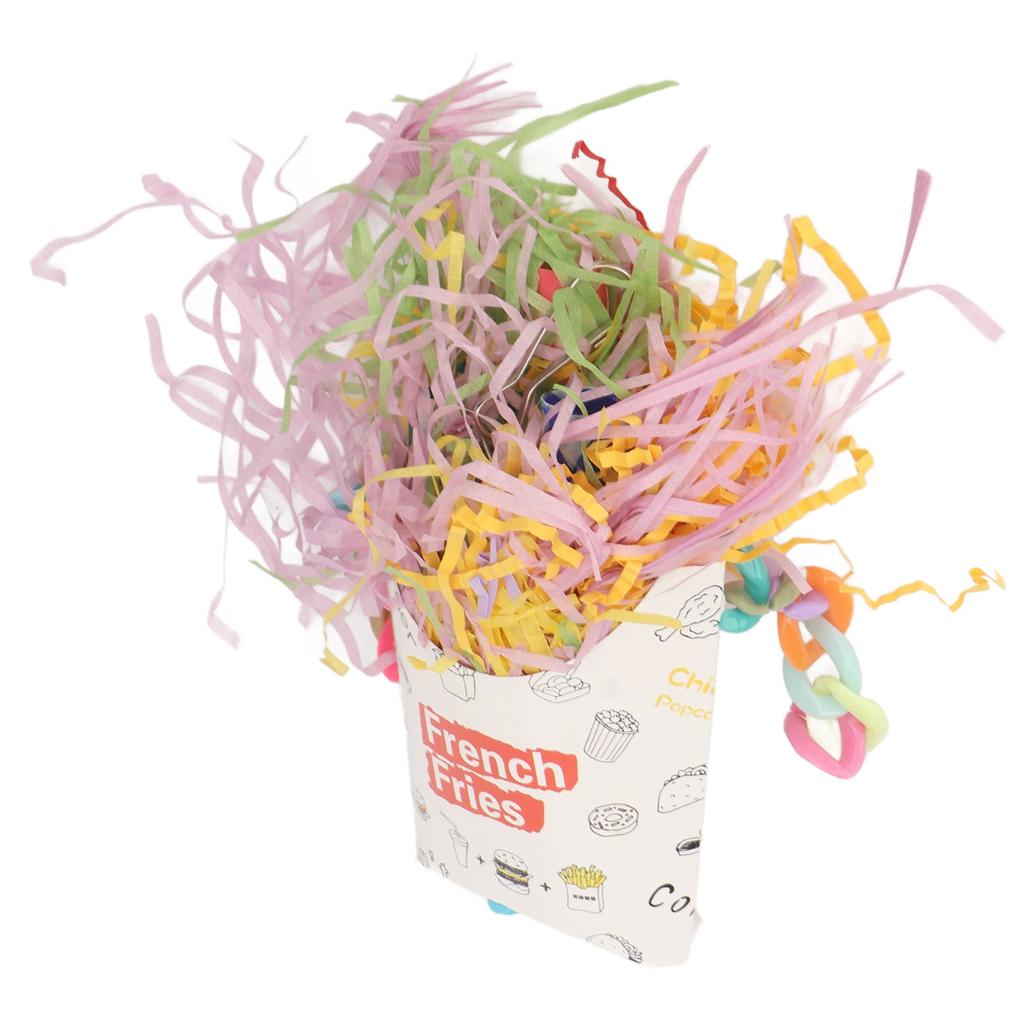 Bird French Fries Toy Colorful Paper Strips Foraging Bamboo Trap Cup Parrot Chewing Toys for Cockatiels Parakeets