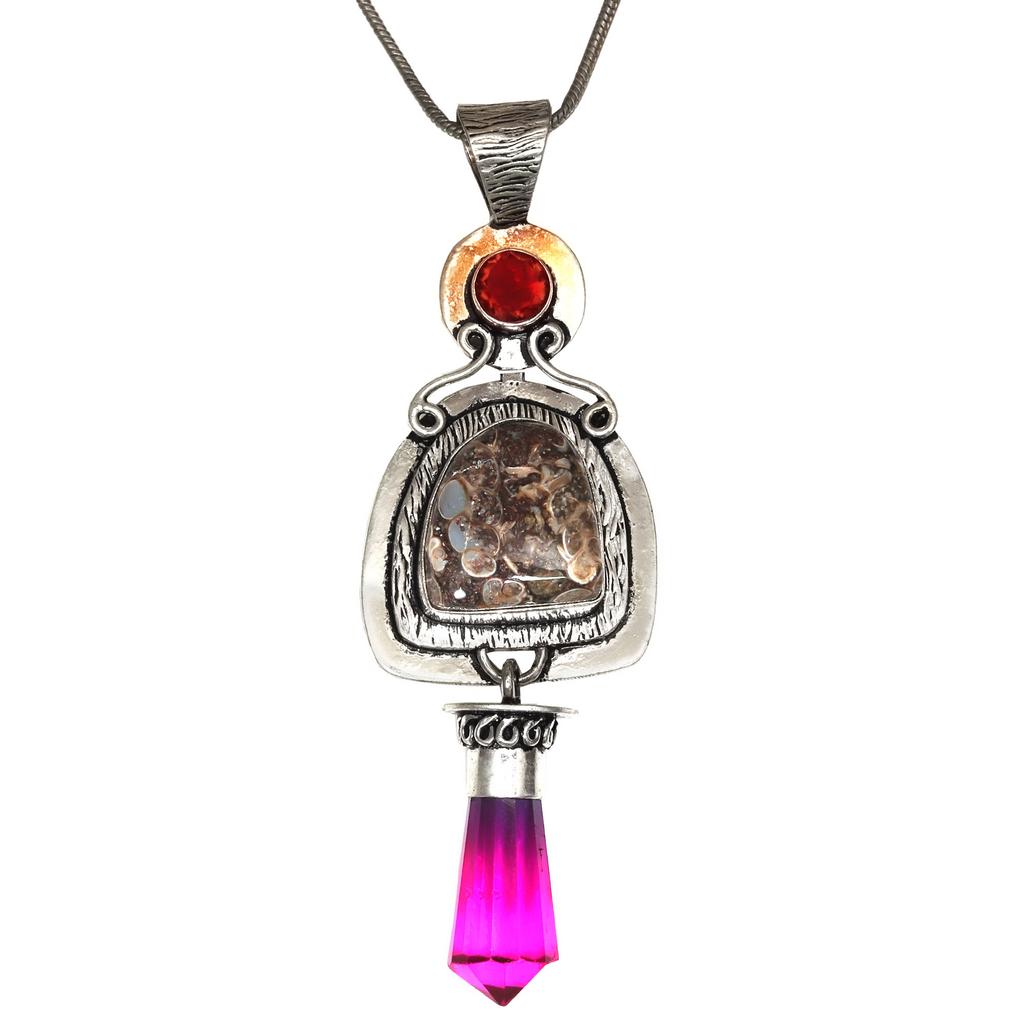 Turtella Jasper Garnet Gemstone Mother's Day Silver Jewelry Pendant  3.75"