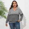 New women's sweater, cross-border European and American plus-size knitwear, striped patchwork, high-neck, zip-up, loose-fitting, machine-knit sweater