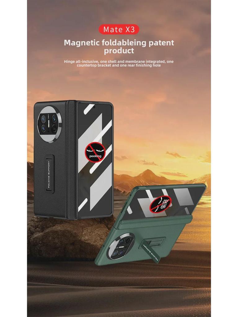 Kožené pouzdro na telefon s plným krytím a skládacím displejem Huawei Mate X3 - Ochrana proti sledování a pádu