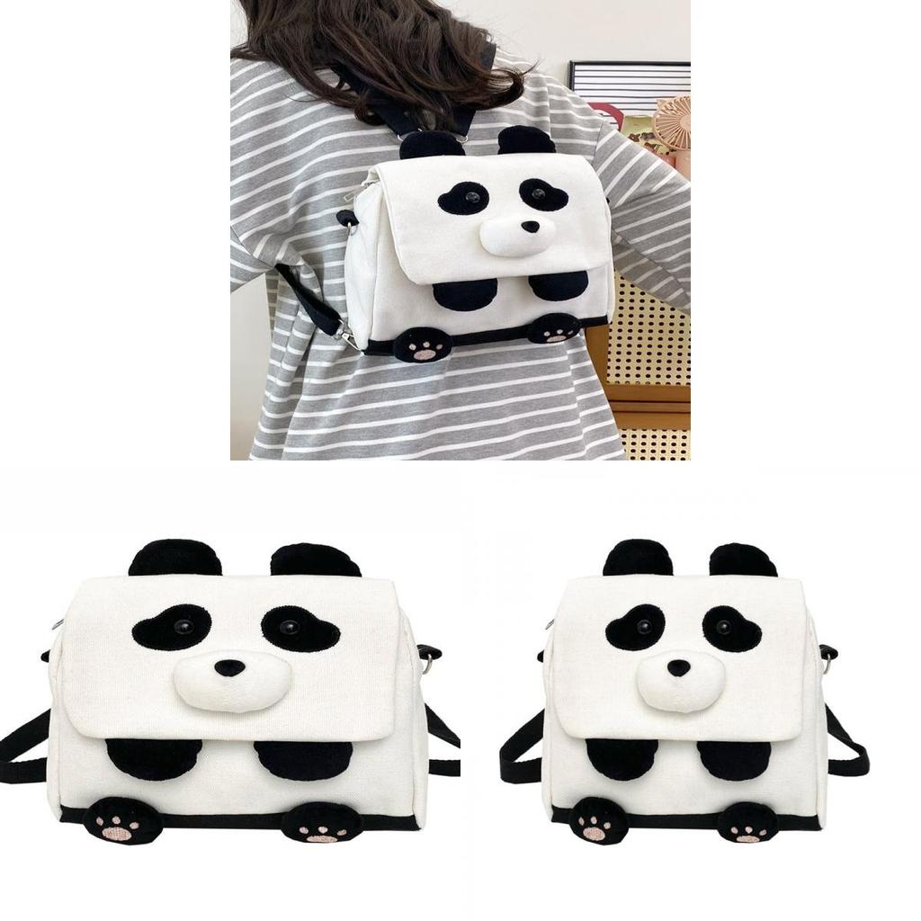 Cute Cartoon Panda Canvas Bag With Zipper Closure For Daily Use And School