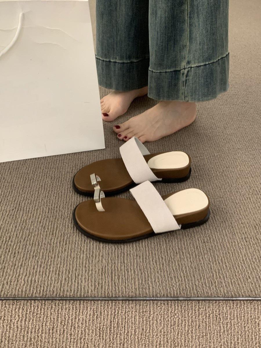 

French thick-soled heightening set of toe-cool slippers for women to wear outside, summer evening breeze with vacation casual beach sandals 35