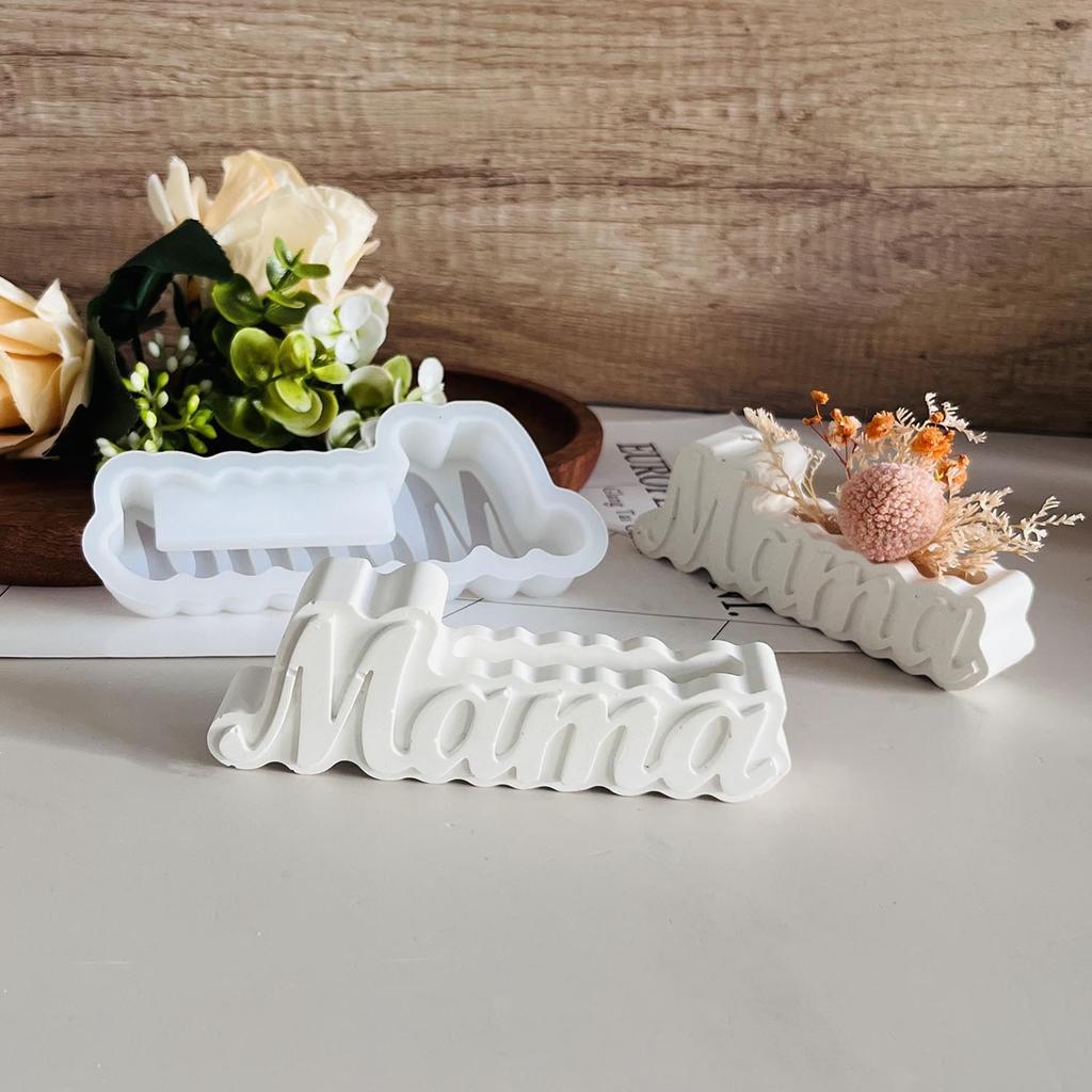 Mother's Day Concrete Vase Silicone Mold Letter Mama Flower Vase Gypsum Molds Ornaments Vase Business Card Holder Plaster Mould