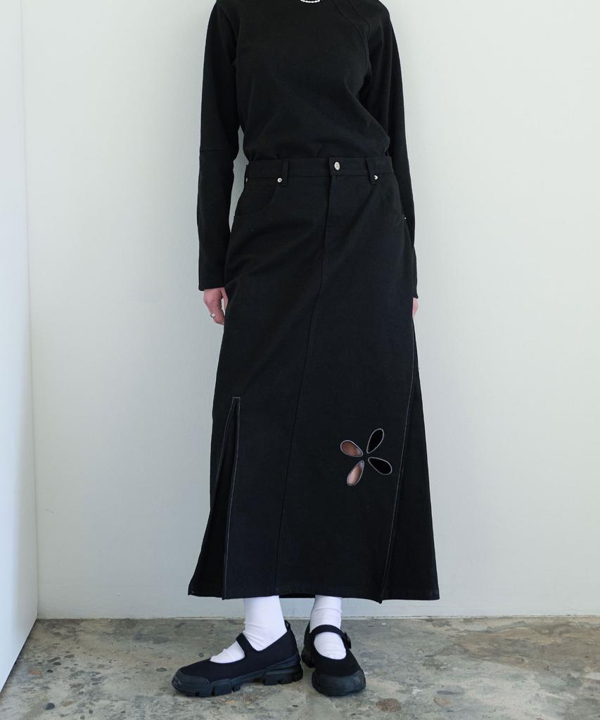 Liomeu Cotton Asymmetrical Long Skirt_Black : Radiant084