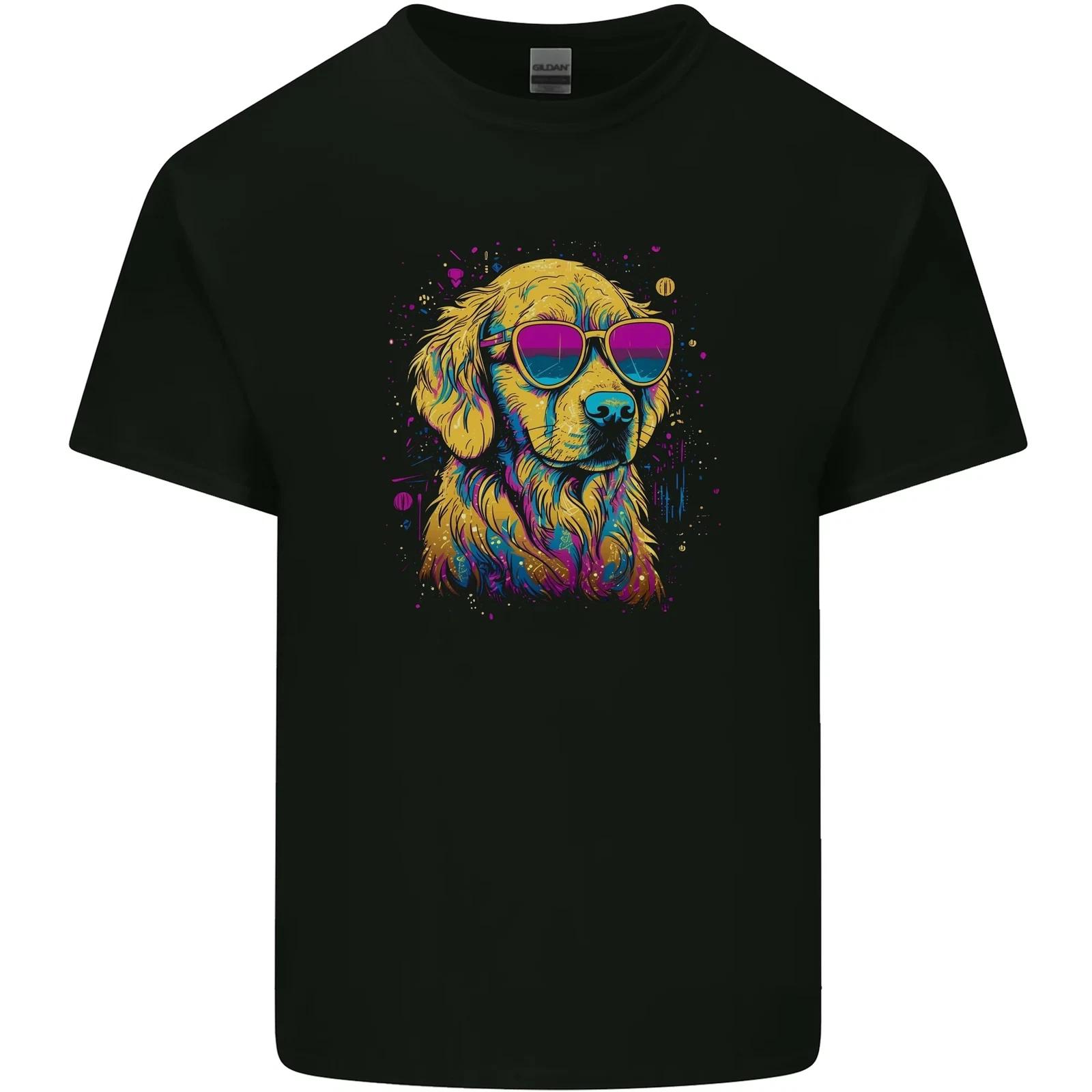 Retrowave Golden Retriever Kids T-Shirt Childrens M