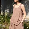 Johnature Women Tank Tops Summer Chinese Style O-Neck Sleeveless Cloths Solid Color Soft Loose Tank Tops