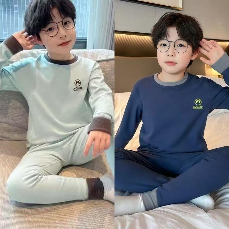Kids Winter Warm Pajama Set Long Sleeve Loose Cotton Blend Sleepwear Boys Ages 3-12 A-Class Safety