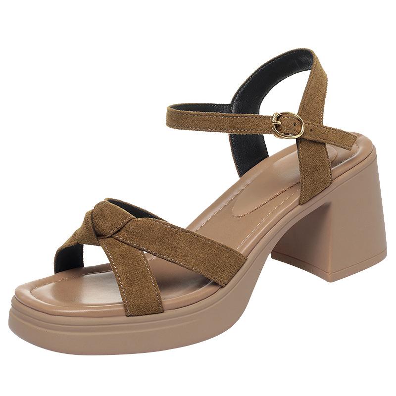 fashion 2024 Comfortable Fashion Flock Knot Shoes Platform Sandals 2024 Summer Block High Heels Sandals Office Mom Model Elegant