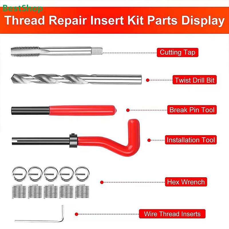 Thread Repair Kit (M5/M6/M8) | Helicoil Insert Set with Drill, Tap & Installation Tools for Damaged Bolt Threads