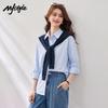 MJ STYLE Women's College Style Cotton Shirt with Shawl