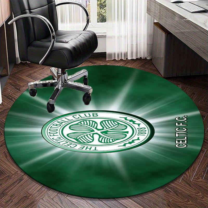 1PC round rug Cel-tic Football Club Crest Printed Round Area Rug ,Rug For Home Office, Round Chair Rug, Decorative Carpet Fan gifts Christmas gift