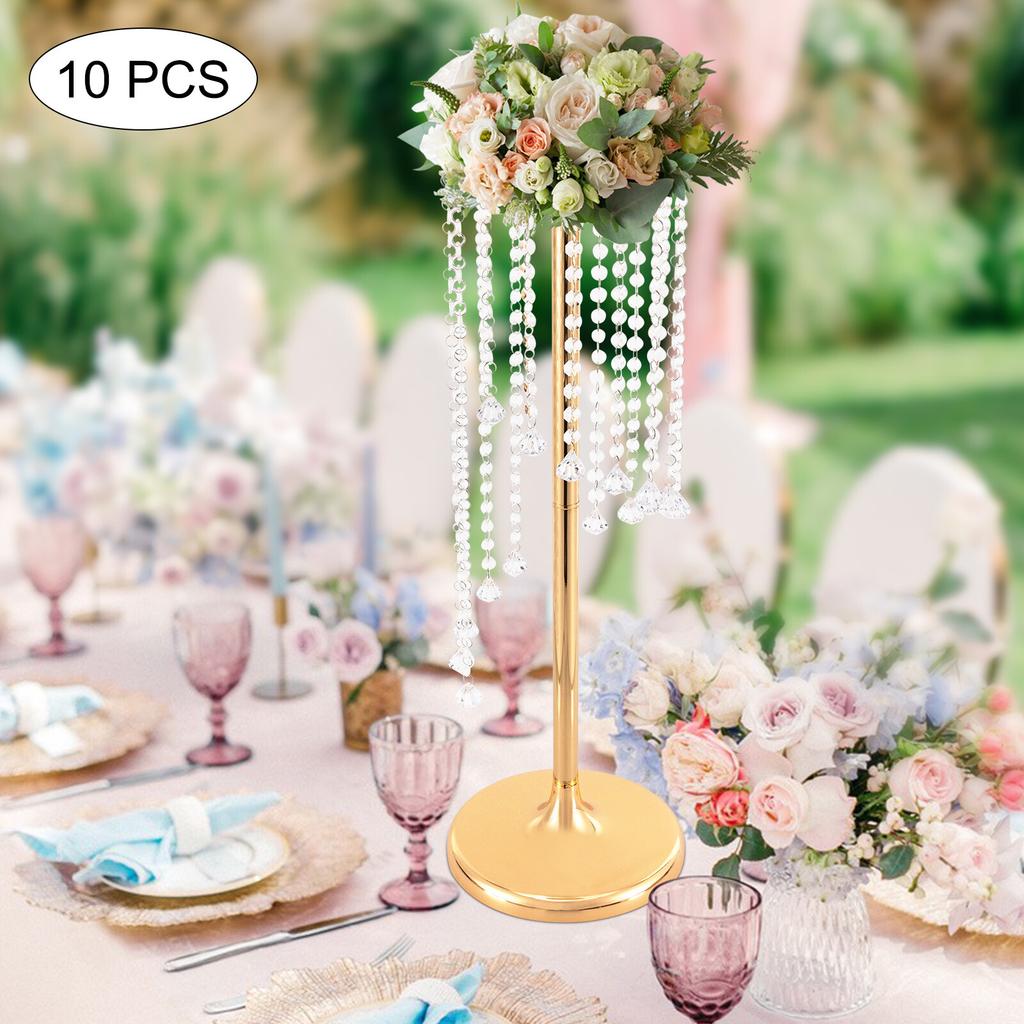 10 Pcs 27.5inch Tall Crystal Look Flower Stands, Elegant Gold Metal Table Centerpieces for Weddings & Party Decor, Bulk Vase Set