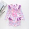 Costume da bagno intero a maniche lunghe con volant per bambina, con slip, certificato CPC per bambini