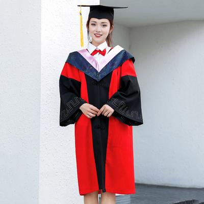 2Pcs/Set Bachelor Uniform with Hat V Neck Knee Length Long Sleeve Hidden Button Liberal Arts Student Graduation Robe Graduation Party Academic Uniform