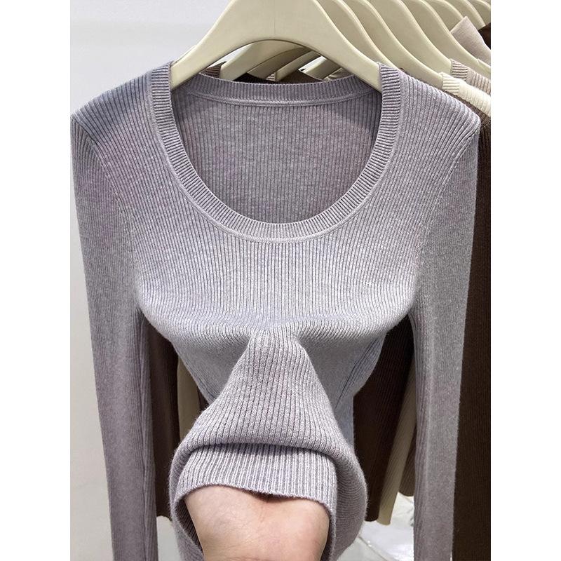 Spring 2025 texture u-neck pit strip inner top female slim slim slim Spice Girls style ins knitted backing sweater