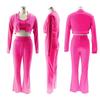 TW492 Stilvolles Dreiteiler-Set für Damen: Einfarbiges Sexy Cropped Lässiger Sportanzug