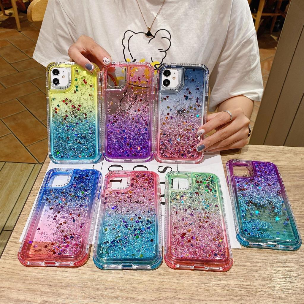 Two-color Gradual Change Glitter Quicksand Three-in-one Suitable for Iphone17 Mobile Phone Case Apple 14pm Anti-drop Hard Case