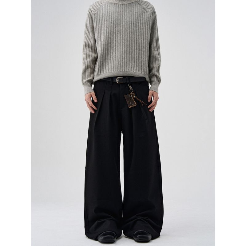 Kisko High-End American-Style Pleated Three-Dimensional Deconstructed Casual Trousers for Men and Women, Cleanfit Loose Straight-Leg Pants