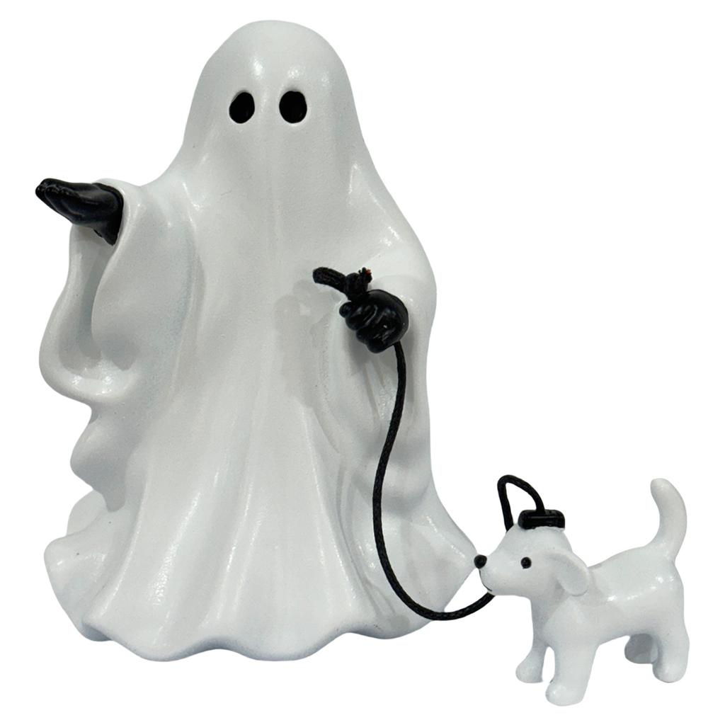 Halloween Ghost Walking Dog Statue Halloween Ghost Figurine Cute Ghost Ornament Halloween Tabletop Decoration