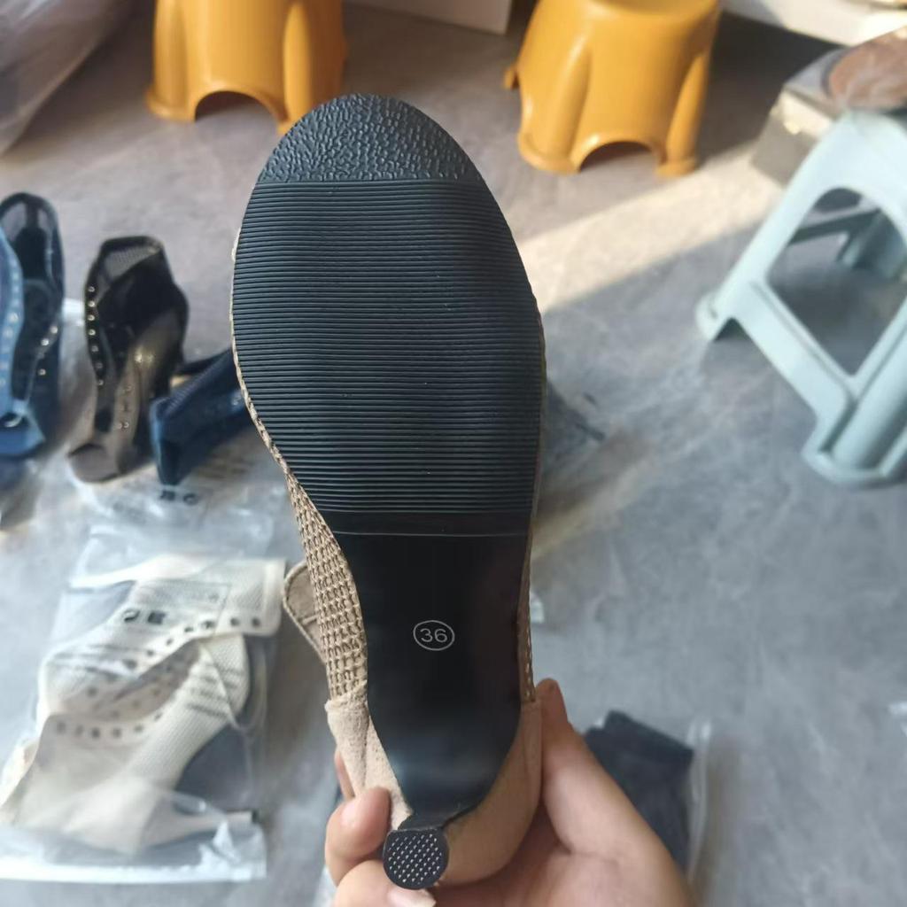 Sandale de damă cu toc înalt, cu șireturi, plasă peep-toe, mărimi mari, primăvară/vară 2024