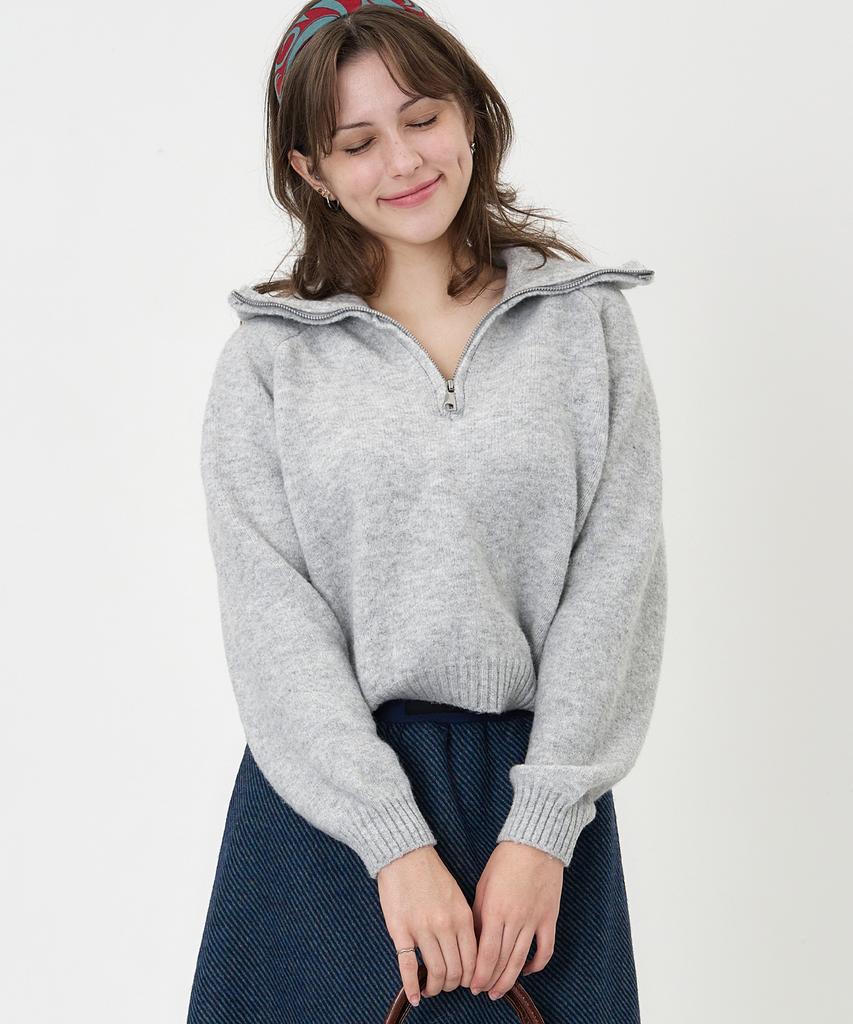 THE-ABON Soft Half Zip Knit Grey