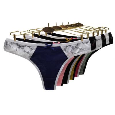 Cotton Women G-String Sexy Thong Transparent Lace Patchwork Briefs Intimates 6 Pcs/set
