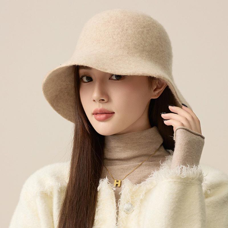 Chapeau de pêcheur en laine pour femme, chapeau seau de couleur unie, chapeau de bassin chaud d'extérieur