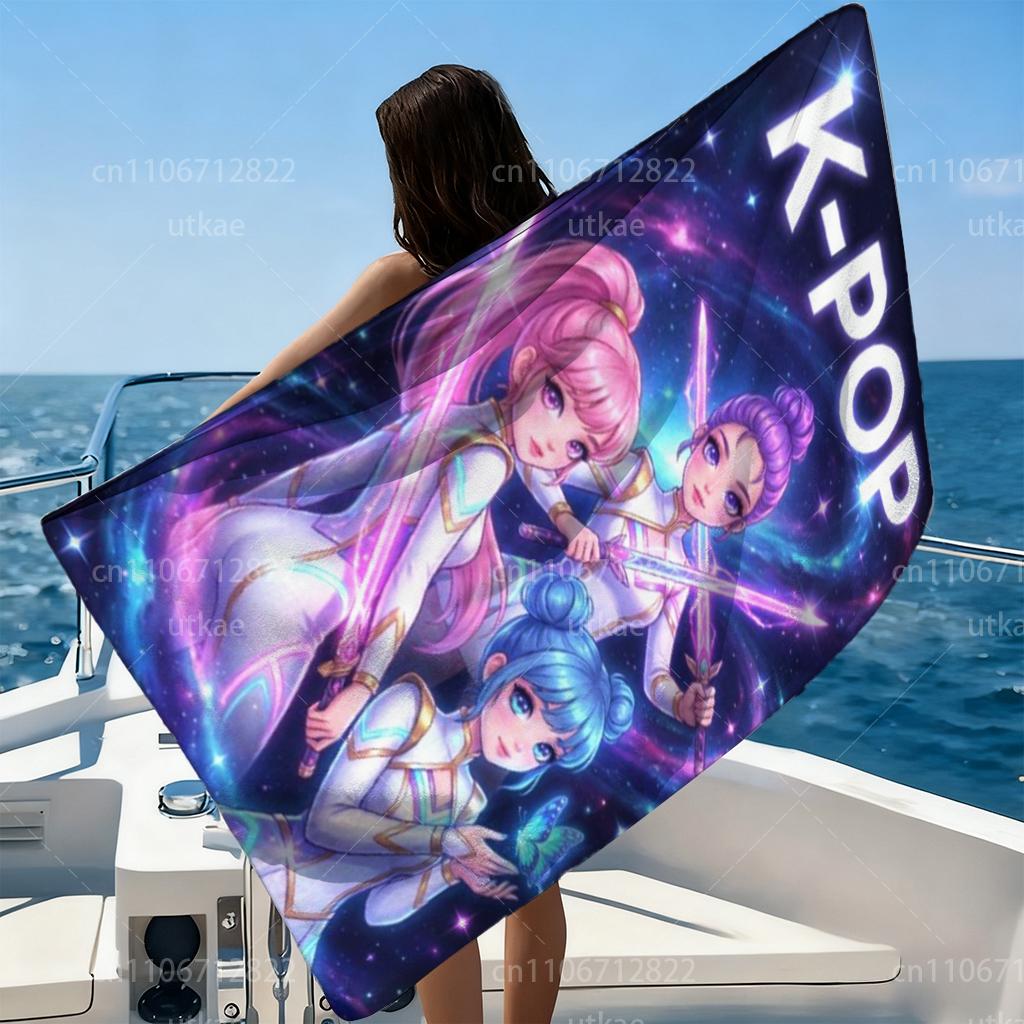 K-POP Theme Microfiber Beach Towel, Lightweight Absorbent Towel for Outdoor Travel Camping
